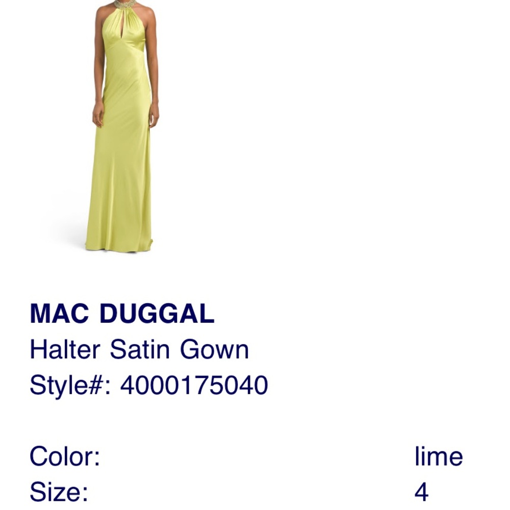 Mac Duggal Chartreuse Halter Satin Gown